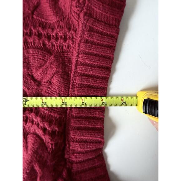 LL Bean Wool Blend Cardigan Sweater Burgundy Womens Sz XL Cable Knit Open Front - Picture 9 of 9